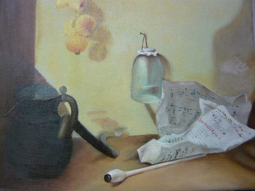 131 Zátiší s novinami / Stillife with paperwork - copy/ 24 x 30 cm / olej na plátně / oil on canvas