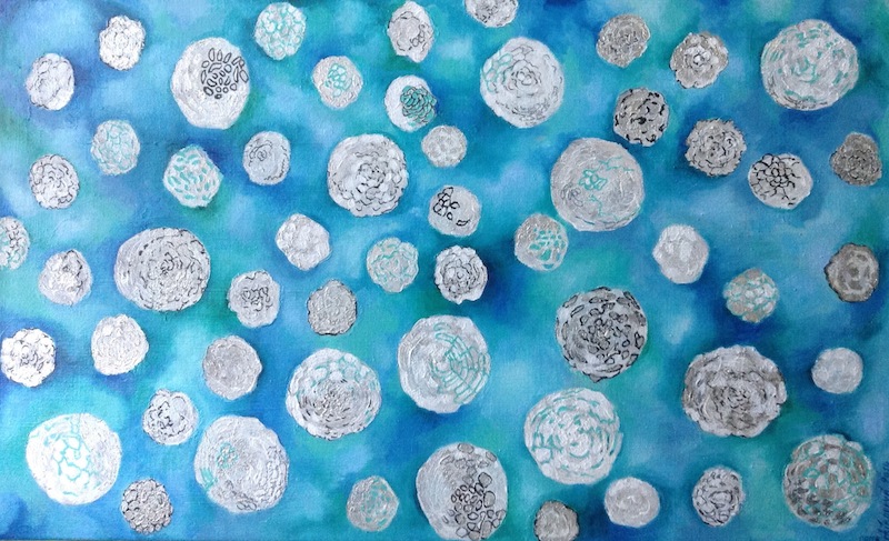 350 Plovoucí bílé květy / White Floating Flowers / 61 x 100 cm / akryl na plátně / acrylic on canvas