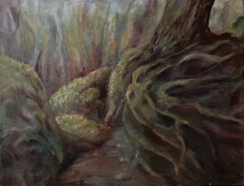 383 Tajemný les - interiér lesa / Mysterious forrest - forrest interior / 34 x 44 cm / olej na plátně / oil on canvas